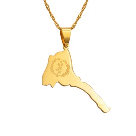 N-Made Beautifull Eritrean Jewelry - Eritrea Gold - Eritrean Flag - Eritrea Map & Flag Pendant and Thin Necklaces Women Silver Color/Gold-Plated Jewelry African Map of Eritrean