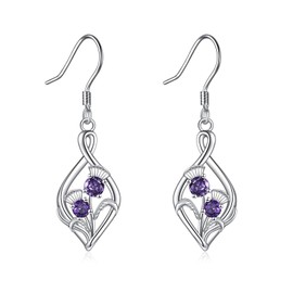 Infinity Earrings for Women 925 Sterling Silver Sunflower / Mushroom / Scottish Thistle / Daisy Hanging Earrings for Girls Infinity Jewellery Gift, Sterling Silver, Cubic Zirconia