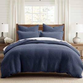 Levtex Home - Mills Waffle Navy Duvet Cover Set - Twin Duvet Cover + One Standard Pillow Case - Navy Waffle Weave - Duvet Cover (66 x 88in.) and Pillow Case (26 x 20in.) - Cotton