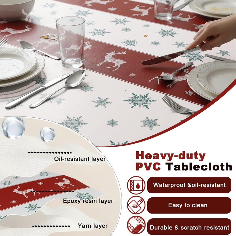 Halibutfly Christmas Tablecloth Vinyl Waterproof Oil-Proof Table Cover, Santa Claus
