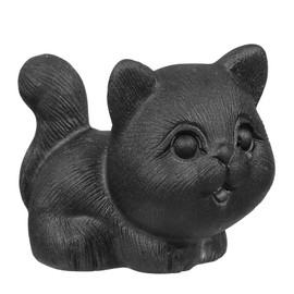 KYEYGWO Standing Black Obsidian Cat Statue Animal Sculpture for Home Decor, Hand Carved Kitten Figurine Cat Lover Gifts for Women Men