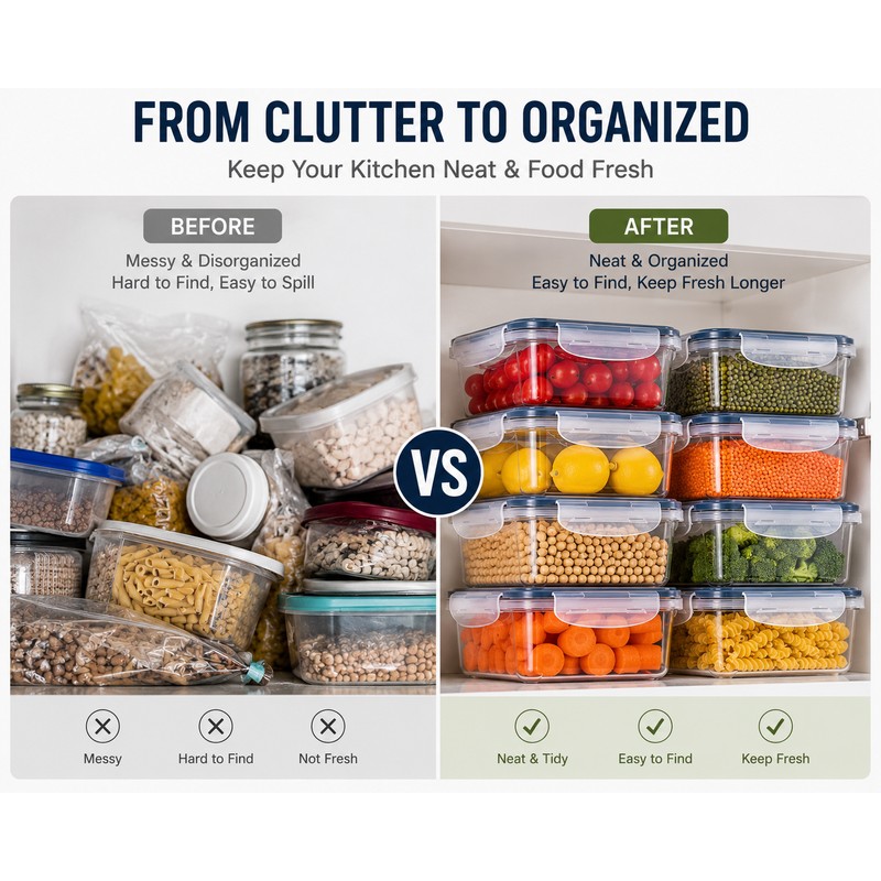 Pack-8 BPA-Free Airtight Food Containers with Locking Lids - Clear