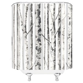 VPUPCN Birch Trees Shower Curtain Abstract Gray White Mottled Trunk Tree Branch Leafless Botany Plant Nature Outdoors Theme Modern Art Polyester Curtains Bathroom Decor with Hooks 70" Wx70 H