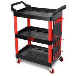 VViViD Detailing Tool Cart Heavy Duty with 3 Trays Surface Safe Plastic with Molded Bottle and Tool Holders