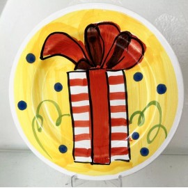 Vietri Italy Hand Painted Yellow Christmas Salad/Desert Plate  - NEW