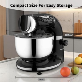 Aifeel Stand Mixer, 8.5QT+ 6QT Two Stainless Steel Bowls Electric Food Mixer, 7 in 1 Multifunctional Kitchen Mixer with Dough Hook, Whisk, Beater, Meat Grinder,Pasta & Cookie Maker-Black