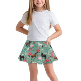 YORXINGY - Faldas deportivas para niñas, faldas de tenis y correr con pantalones cortos integrados de 5 a 14 años, Caballo Floral Rosa, 9-10 Años