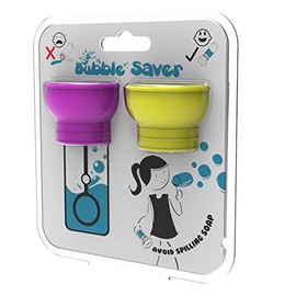 BubbleSaver - Reusable Cover for Kids Bubbles - Wand Hole Closes to Keep Liquid in Bottle - For Party & Games - Pack of 2 (Yellow/Pink)