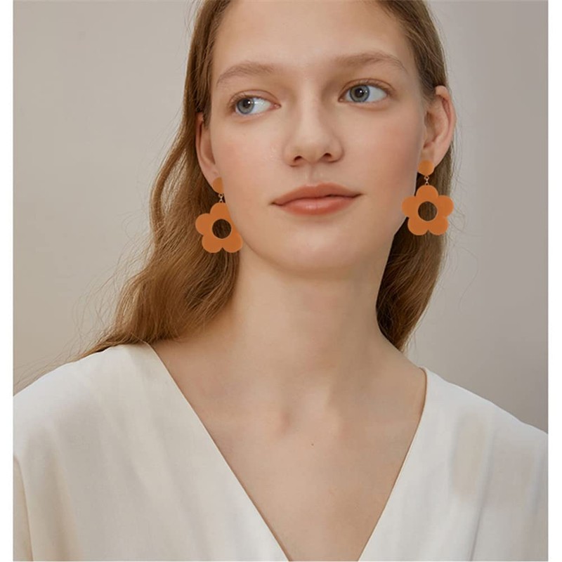 70s 80s Alloy Flower Earrings for Women Chic Boho Clay