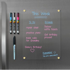 Magnetic Acrylic Blank Notes Board for Fridge, Wet/Dry-Erase Board for Refrigerator, Optional Color Marker Set