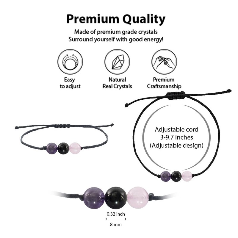 Healing bracelet with 3 crystal beads, Stone