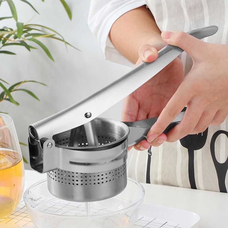 Potato Ricer, 15oz Stainless Steel Potato Masher with Ergonomic Handle