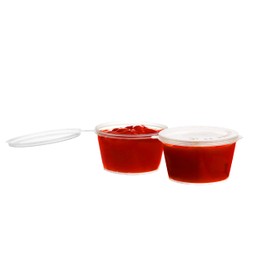 EcoQuality 5 Oz Leak Proof Portion Cups with Lids - Plastic Condiment Souffle Containers with Attached Hinged Lid - Perfect for Sauce Cup, Sample Cup, Slime Cup, Jello Shot Cups with Lids, Food Storage (200)