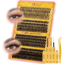 QUEWEL Cluster-Lashes-Kit, 320PCS Lash Extension Kit Mixed Length 10-16mm Thick Lash Clusters with Bond and Seal and Lash Tweezers Easy DIY at Home(30+40+50+60D KIT)