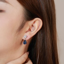 FANCIME Women's Birthstone Earrings, 12 Months, Birthstone Drops, Heart Motif, Zirconia, Silver, S925, Amulet Stone, Accessory, Christmas Gift, Gift, Reward, Wrapping Included, Silver, Sapphire