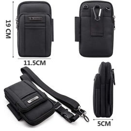 ALion-ots Men's Pouch, Shoulder Bag, Waist Pouch, Waterproof, Smartphone Pouch, Multi-functional Storage, 4-Way Climbing Pouch, Carabiner, Shoulder Strap, EDC Molle Tactical Bag, Sports Waist Bag,