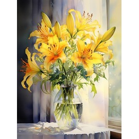 Maysurban Painting by Numbers Adults Children Beginners / from 6 7 8 9 10 Years Girls, DIY Hand Painted Oil Painting Kits on Canvas, 40 x 50 cm without Frame, Yellow Lilies