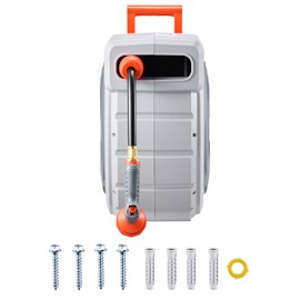 Happybuy 1/2" x 84ft Retractable Garden Hose Reel – Wall-Mounted Heavy-Duty Hose Reel with 9-Pattern Nozzle, Any-Length Lock & 180° Swivel Bracket, Upgraded Slow-Return System for Lawns & Gardens