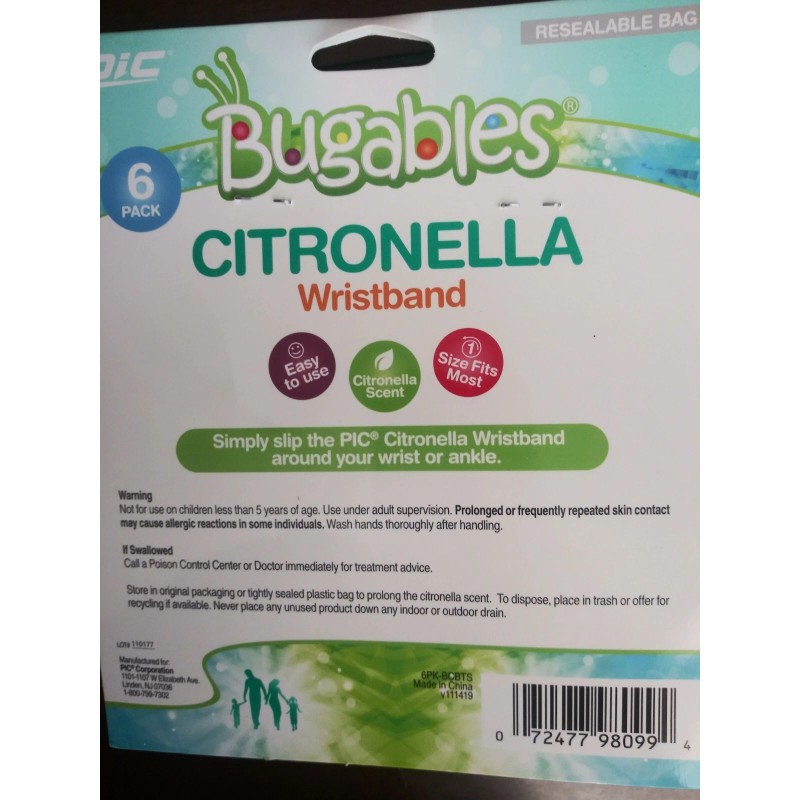 PIC Bugables Citronella Scented Coil Wristbands One Size Fits All