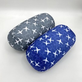 Bookishbunny 2pcs Micro Bead Microbead Roll Pillow Cushion for Bed Back Neck Head Body Support, 13" x 7", Various Designs (SmallPlaneNavy+Gray)