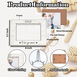 TIRYWT Dad Picture Frame, Father's Day Birthday Gifts for Father, Gift for Fathers From Son Daughter, I Love You Forever Daddy, Wood 4x6 Photo Frames for Desk Display -S02