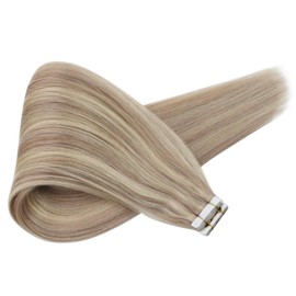 VeSunny Tape in Hair Extensions Ash Blonde Highlights Tape in Hair Extensions #18 Ash Blonde Highlights #613 Bleach Blonde Remy Tape in Hair Extensions Human Hair 10pcs 25g