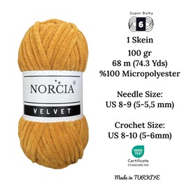 NORCIA Hilo de Chenilla de Terciopelo Suave para Ganchillo Super Grueso (100g-3.50oz) (68m-74.3 yds) Hilo para Manta de Bebé Hilo para Amigurumi para Tejido de Ganchillo y Artesanía (Mostaza, 1 Madeja
