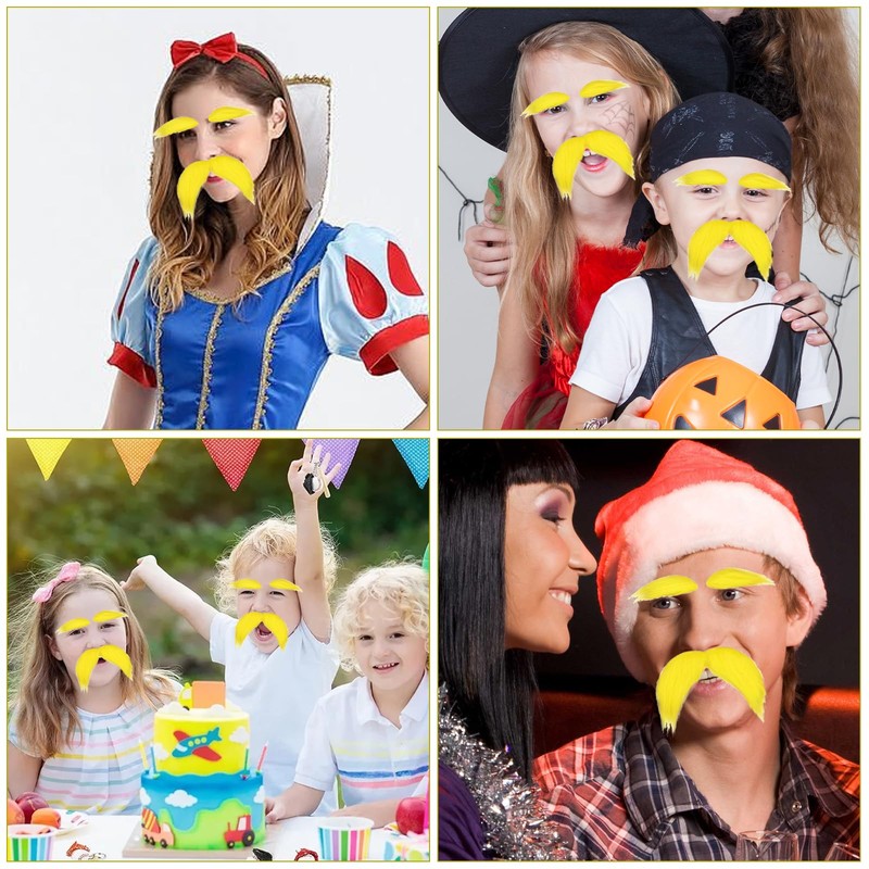 Set of 2 Yellow Moustache and Eyebrow Set, Dressing Set,