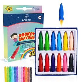POLE TIP 12X Rocket Crayons for Toddlers, Coloring Art Supplies Toys, Crayons For Party Bags, Assorted Colouring Crayons Party Bag Fillers, Wax Crayons for kids, Kids Stationary, Party Favours Kids