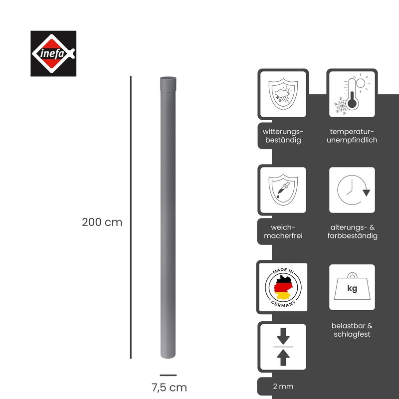 Inefa Gutters DN 75, 200 cm Anthracite Grey Plastic Rain