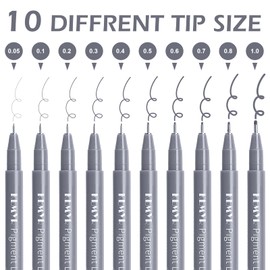 KEMYR 10 Micro Fine liner Drawing Art Pens Calligraphy Pens: 0.05mm-1.0mm Size Grey Art supplies Waterproof Archival Grey Ink Markers For Artists,Use for Professional Watercolor,Sketching