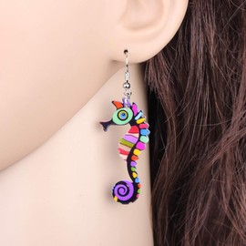 NEWEI Acrylic Big Long Hippocampus Seahorse Earrings Dangle Drop For Women Girl Cartoon Jewelry Gift Charm