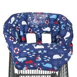 2-in-1 Baby Shopping Trolley Cover Highchair Seat Cushion - Portable Design (Blue Whale)