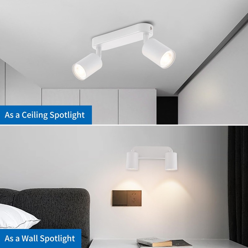 ANWIO EUS-EA190811-10-02RW Ceiling Spotlight 2-Bulb White GU10 Swivelling Spotlight for