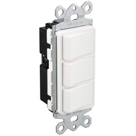 Baomain Triple Rocker Light Switch, 15A 120V Single Pole, 3 Individual Switches Grounding, Combination Wall Switch White, UL & CUL Certified