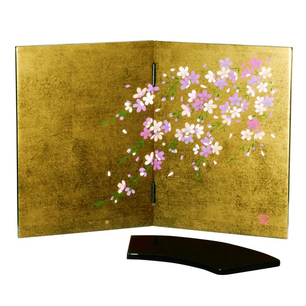 Kishu Coloring Book Gold Leaf Pasting Princess Folding Screen, Weeping Cherry Blossom, Gold Leaf Stick, Flower Stand Included, 22-87-6, Folding Screen Picture, Partition, Japanese Style, Stylish