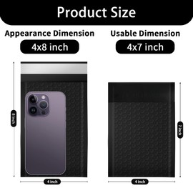 Alilmein 4×8" Inch Black Bubble Mailers 50 Pack Waterproof Padded Envelopes Self Seal Adhesive Shipping Bags for Mailing Cards Jewelry Makeup and Small Business Packaging