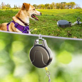 Pestairs 30ft Dog Tie Out Cable and Retractable Dog Leash, 2-in-1 Lead for Zipline, Aerial Run Cable Trolley Or Anchor, No Tangle Retractable Tie Out Reel for Camping Or Yard