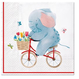 20 Napkins Elephant on Bicycle | Children | Animals | Funny | Birthday | Party | Children's Motif | Girl | Boy | Table Decoration 33 x 33 cm