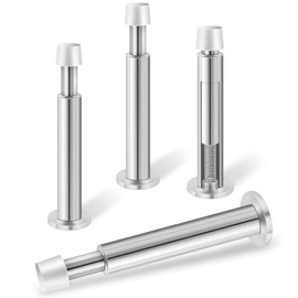 Door Stoppers, 4.4 Inch Door Stops for Wall, Spring Door Stopper with Rubber Bumper, 4 Pack Door Stoppers for Bottom of Door, Wall Protector, Silver