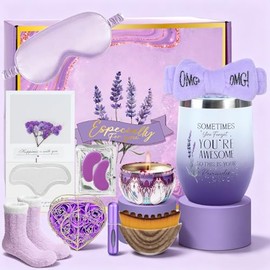 Regalos de Cumpleaños para Mujer,12 Canasta de Regalo de Spa Relajante,Lavanda Kit de Cuidado Personal Regalo para Mujeres,Con Lymphatic Contour Face