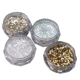 JIMIGUGU Nail Sequin Stars, Set of 4 Colors, Nail Parts, Sparkling Star Shape, Confetti, Hair Decoration, Container, DIY, Handmade Accessories