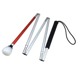 Aluminium Folding Long Stick with 5 Stick Segments, Plastic Rolling Tip, White Stick for Blind People (Black Handle, 140 cm)
