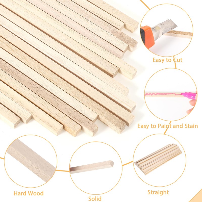 70Pcs 1/4" x 12" Balsa Wood Sticks, Square Wood Dowel