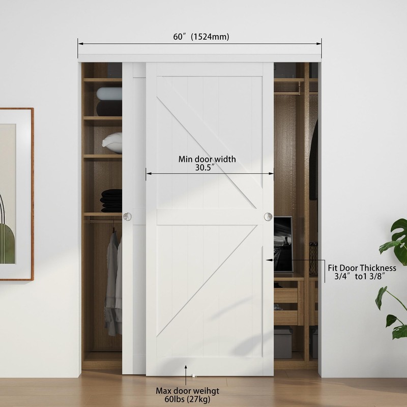 WEWORTH Bypass Sliding Door Track Hardware 60", Wardrobe Closet Door