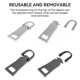 8 PCS Zipper Pull Replacement, Metal Zipper Pull Tabs Zipper Handle Zipper Repair Kit Universal Zipper Fixer for Luggage Clothing Suitcases Jackets Backpacks Boots Purse Coat(2 Size, Silver/Gun Black)