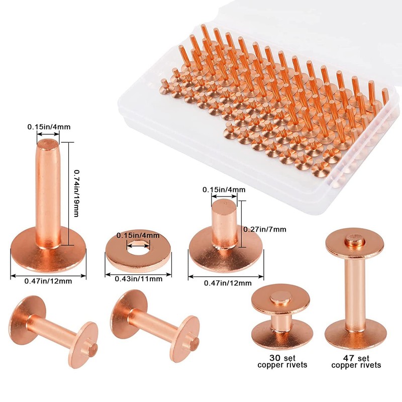 Comphic Copper Rivets for Leather, Smooth Leather Rivets, Pure Copper