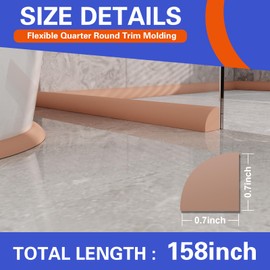 Flexible Quarter Round Molding, Peel and Stick, Corner Molding Trim, Waterproof Rubber Edge Molding Quadrilateral Trim for Wall Corner Countertops, 0.7×0.7 (Brown, 158Inch)