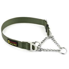 Plutus Pet Martingale Dog Collar with Stainless Steel Chain and Reflective Nylon, Adjustable No Pull Training Collar, for Small Medium, and Large Dogs, Ranger Green, M