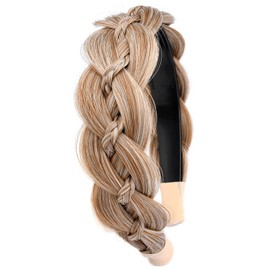 GLEDOLA Wide Braided Headband with Teeth Synthetic Hair Plaited Headband High Elasticity Braids Hair Band Hairpiece for Girls Women (Sandy Blonde, Wide)